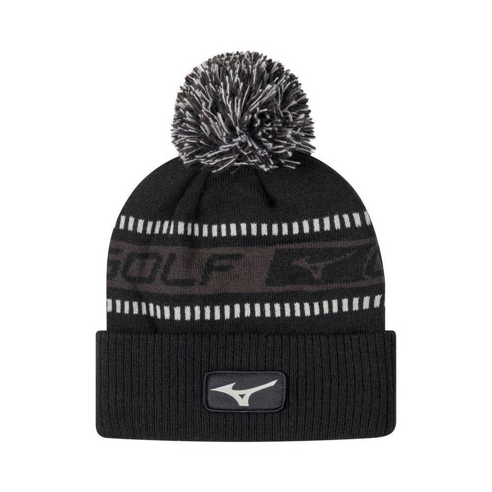 Panske Čiapky Mizuno Tour Knit Pom Zimné Čierne/Siva Vypredaj BZHV59267